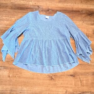 🇺🇸C.M.C. By Color Me Cotton Blue Women's Top with Bell Sleeves